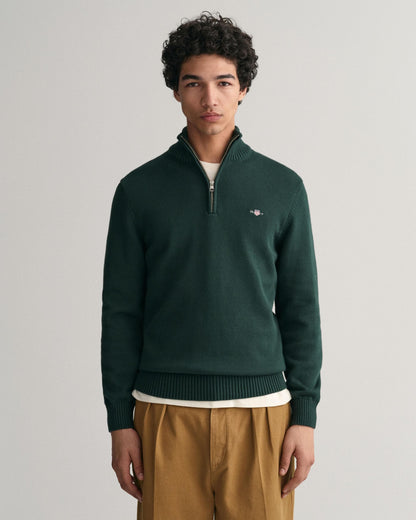 GANT Mens Casual Cotton Half Zip Jumper - 374 Tartan Green