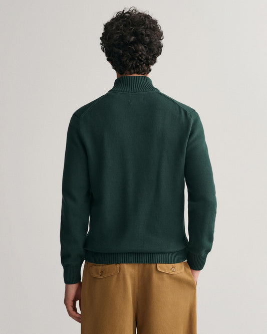 GANT Mens Casual Cotton Half Zip Jumper - 374 Tartan Green