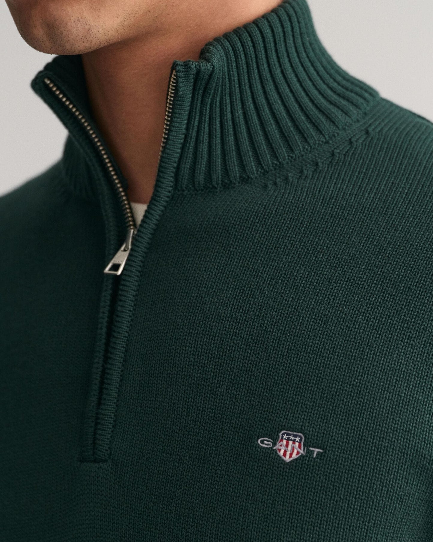 GANT Mens Casual Cotton Half Zip Jumper - 374 Tartan Green