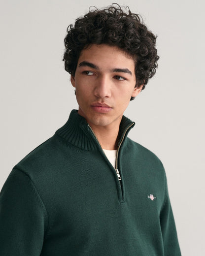GANT Mens Casual Cotton Half Zip Jumper - 374 Tartan Green