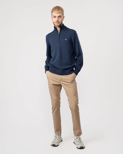 GANT Mens Casual Cotton Half Zip Jumper - 487 Marine Melange