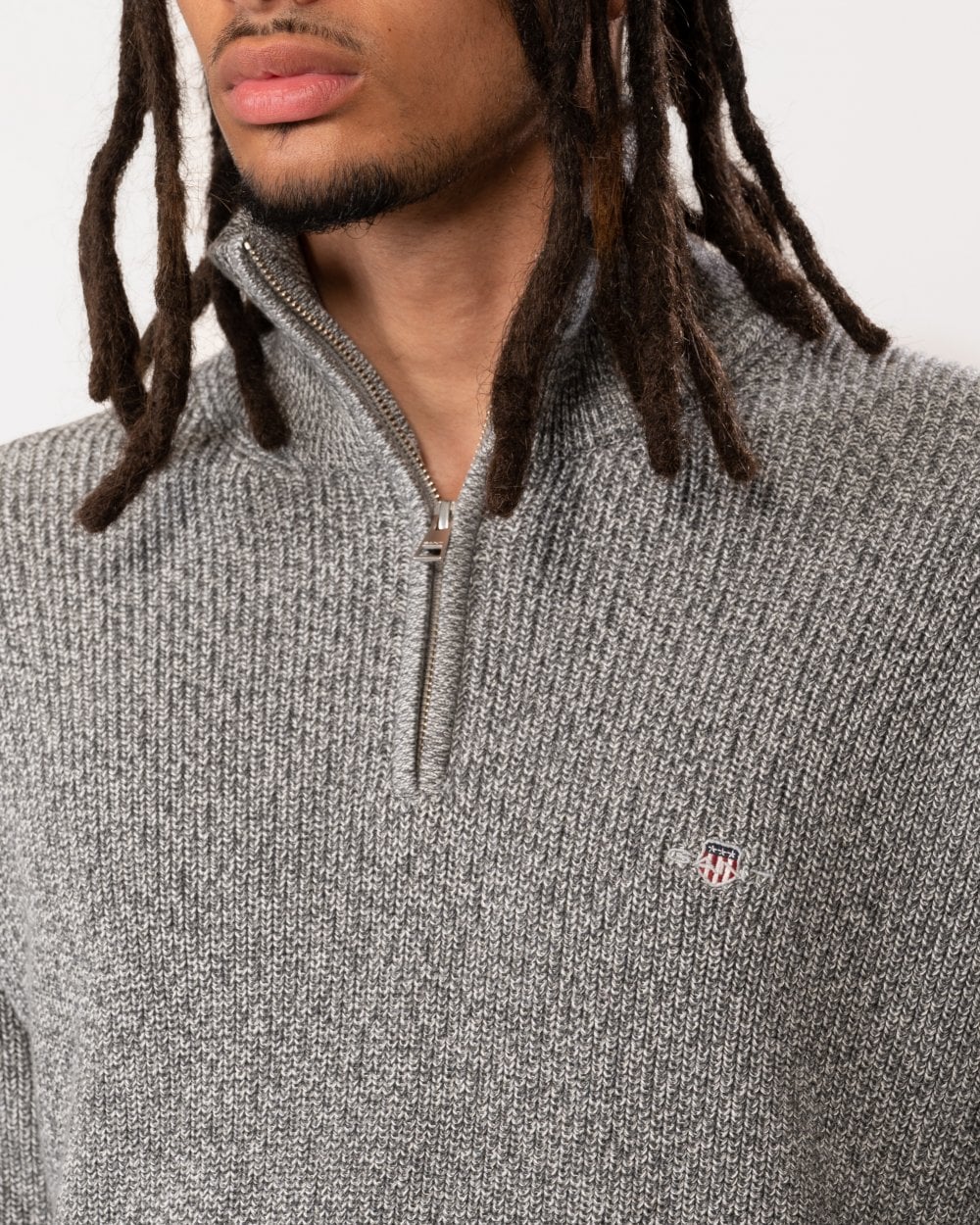 GANT Mens Twisted Yarn Half-Zip Sweater - 92 Dark Grey Melange