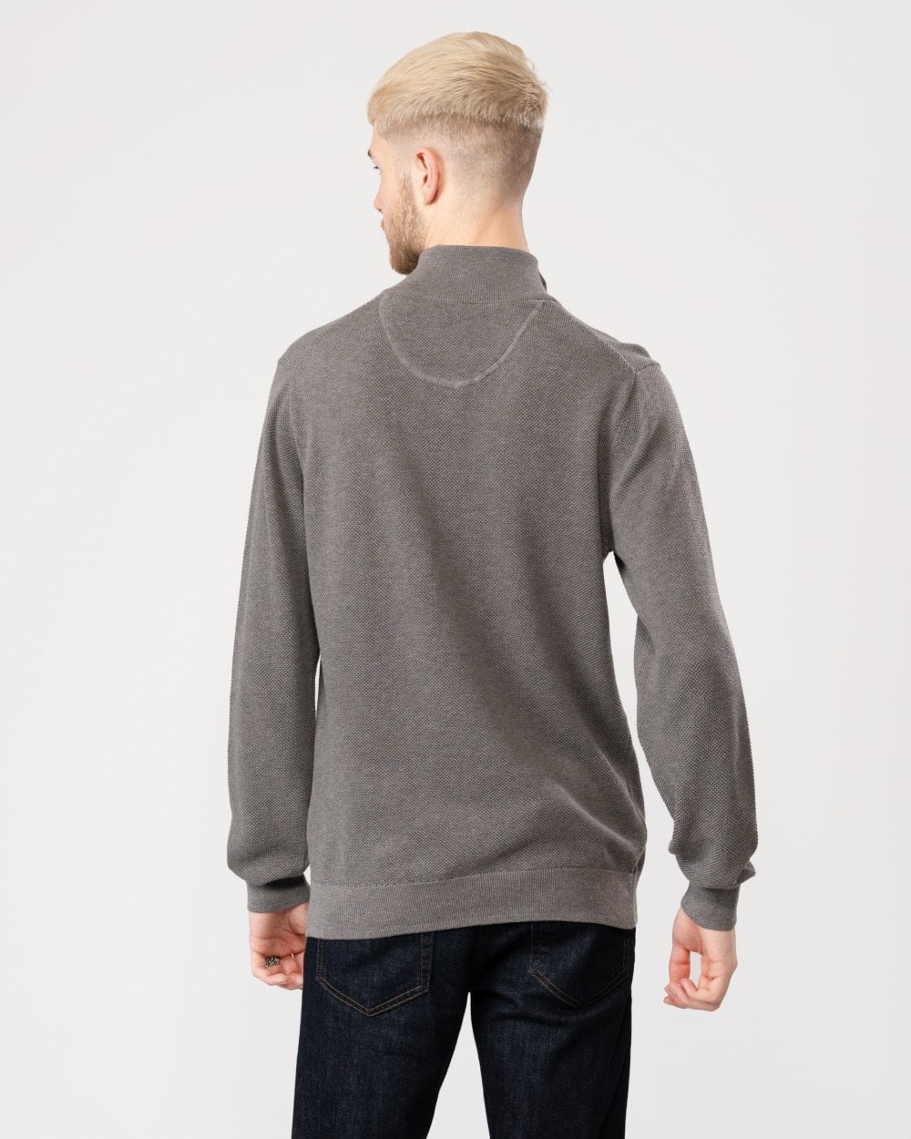 GANT Mens Cotton Pique Half Zip Jumper - 92 Dark Grey Melange