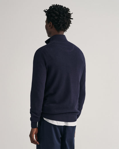 GANT Mens Cotton Pique Half Zip Jumper - 433 Evening Blue
