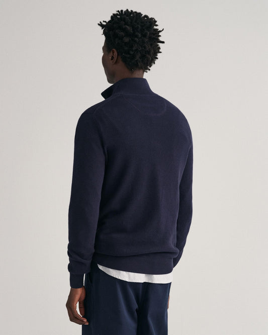 GANT Mens Cotton Pique Half Zip Jumper - 433 Evening Blue