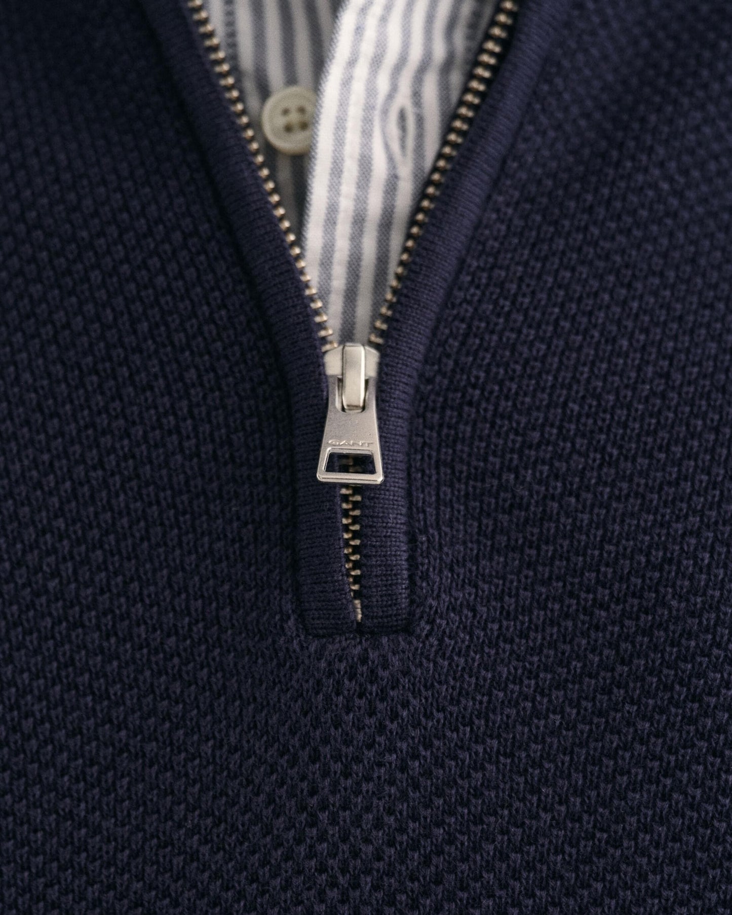GANT Mens Cotton Pique Half Zip Jumper - 433 Evening Blue