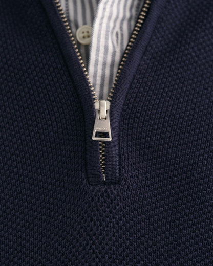 GANT Mens Cotton Pique Half Zip Jumper - 433 Evening Blue