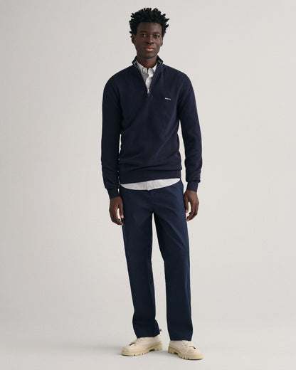 GANT Mens Cotton Pique Half Zip Jumper - 433 Evening Blue