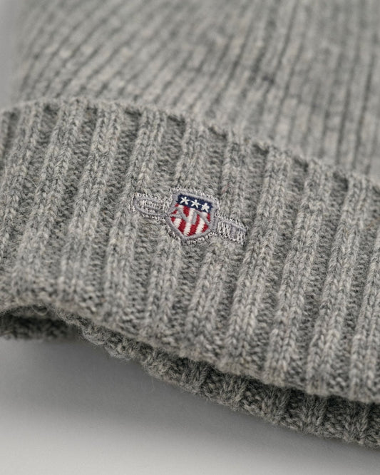 GANT Unisex Shield Wool Beanie - 93 Grey Melange