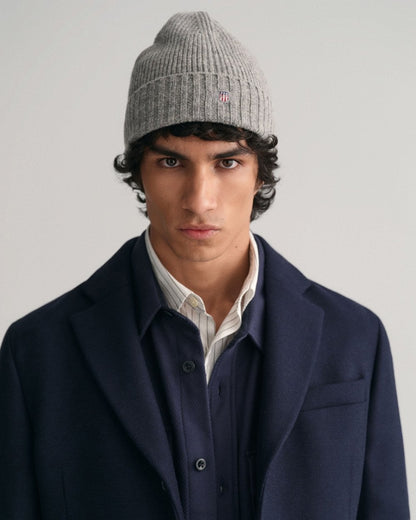 GANT Unisex Shield Wool Beanie - 93 Grey Melange