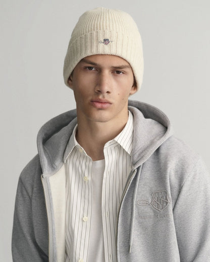 GANT Unisex Shield Wool Beanie - 130 Cream