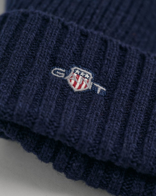 GANT Unisex Shield Wool Beanie - 410 Marine