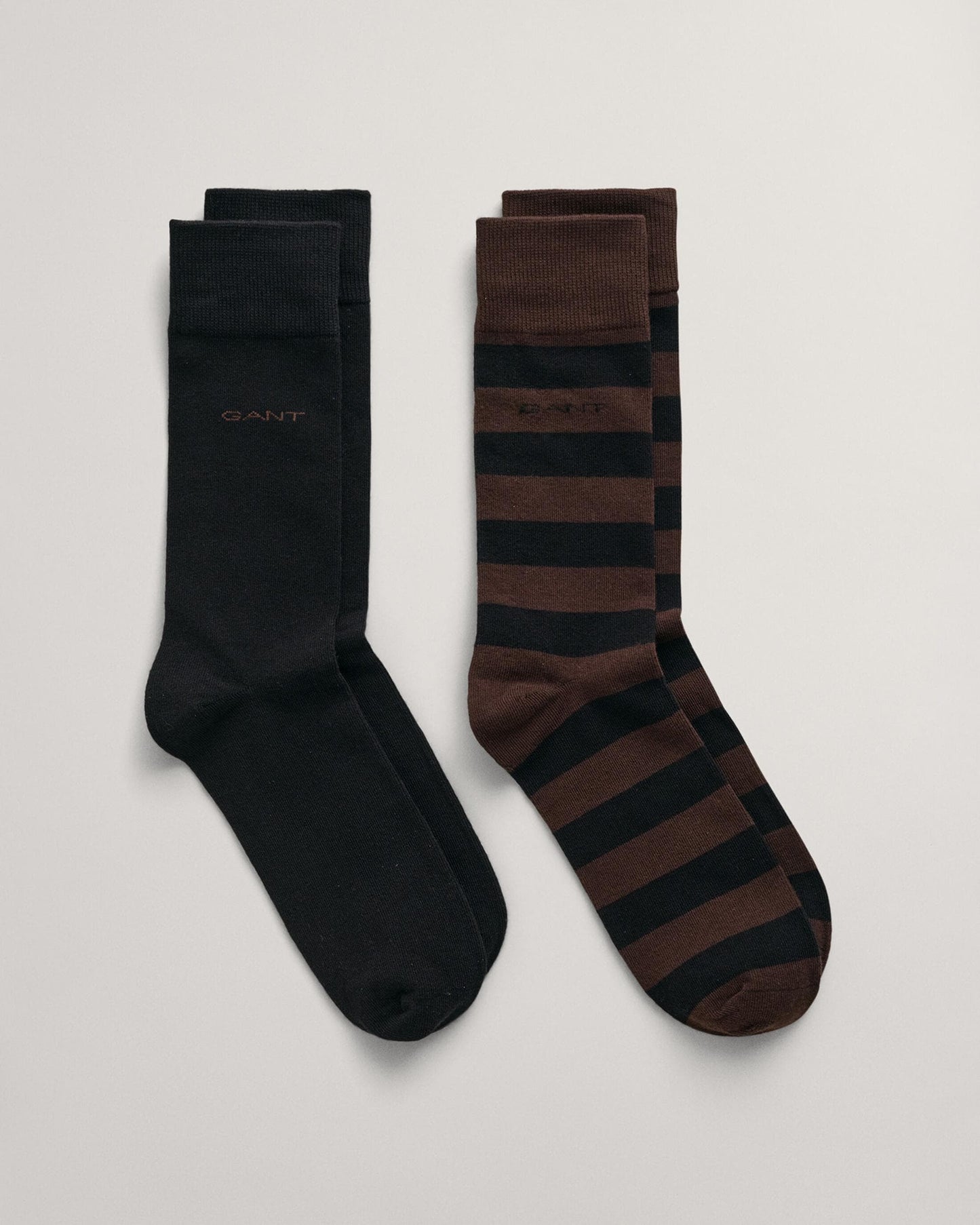 GANT Mens Barstripe And Solid Socks 2-Pack - 274 Rich Brown