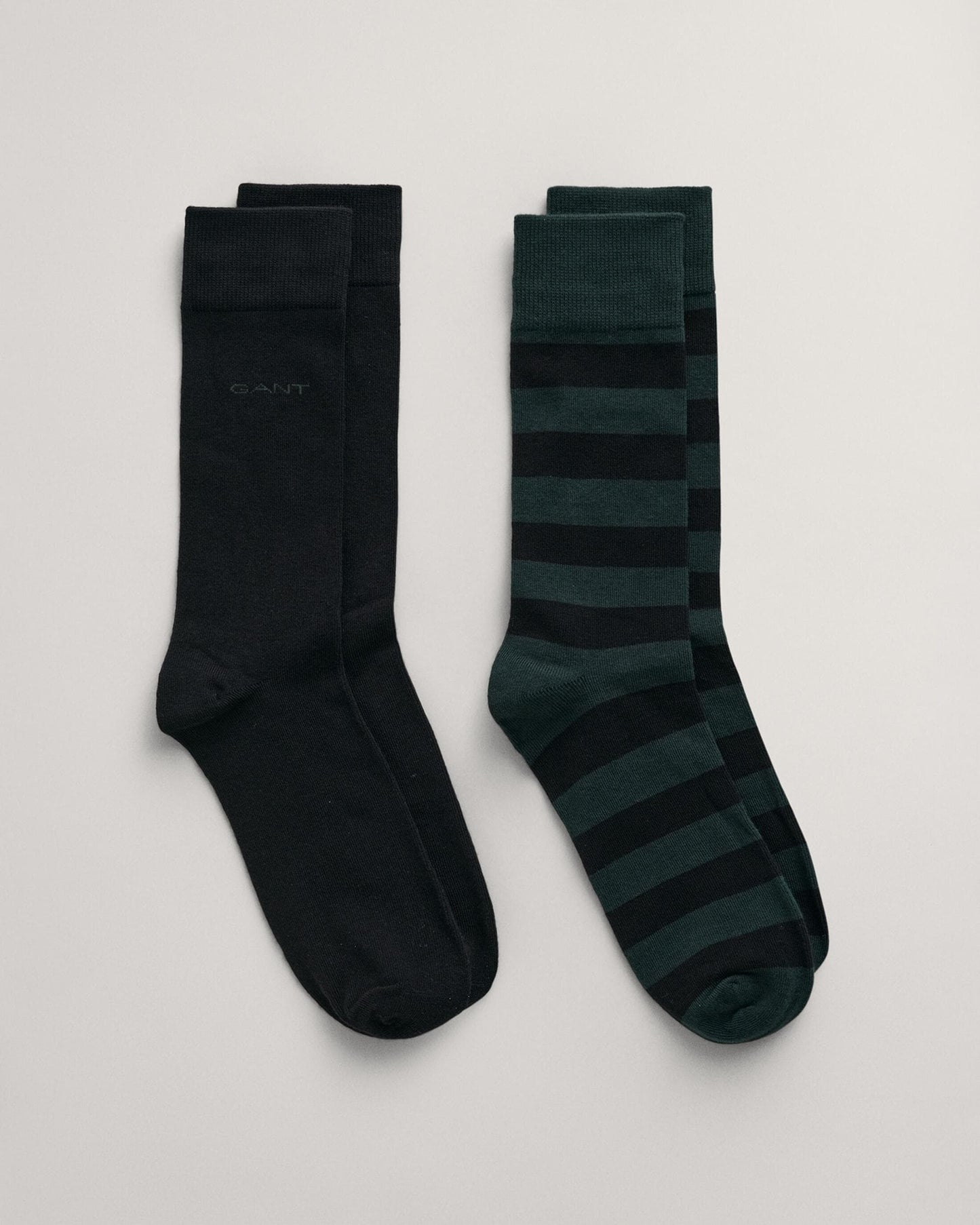 GANT Mens Barstripe And Solid Socks 2-Pack - 374 Tartan Green