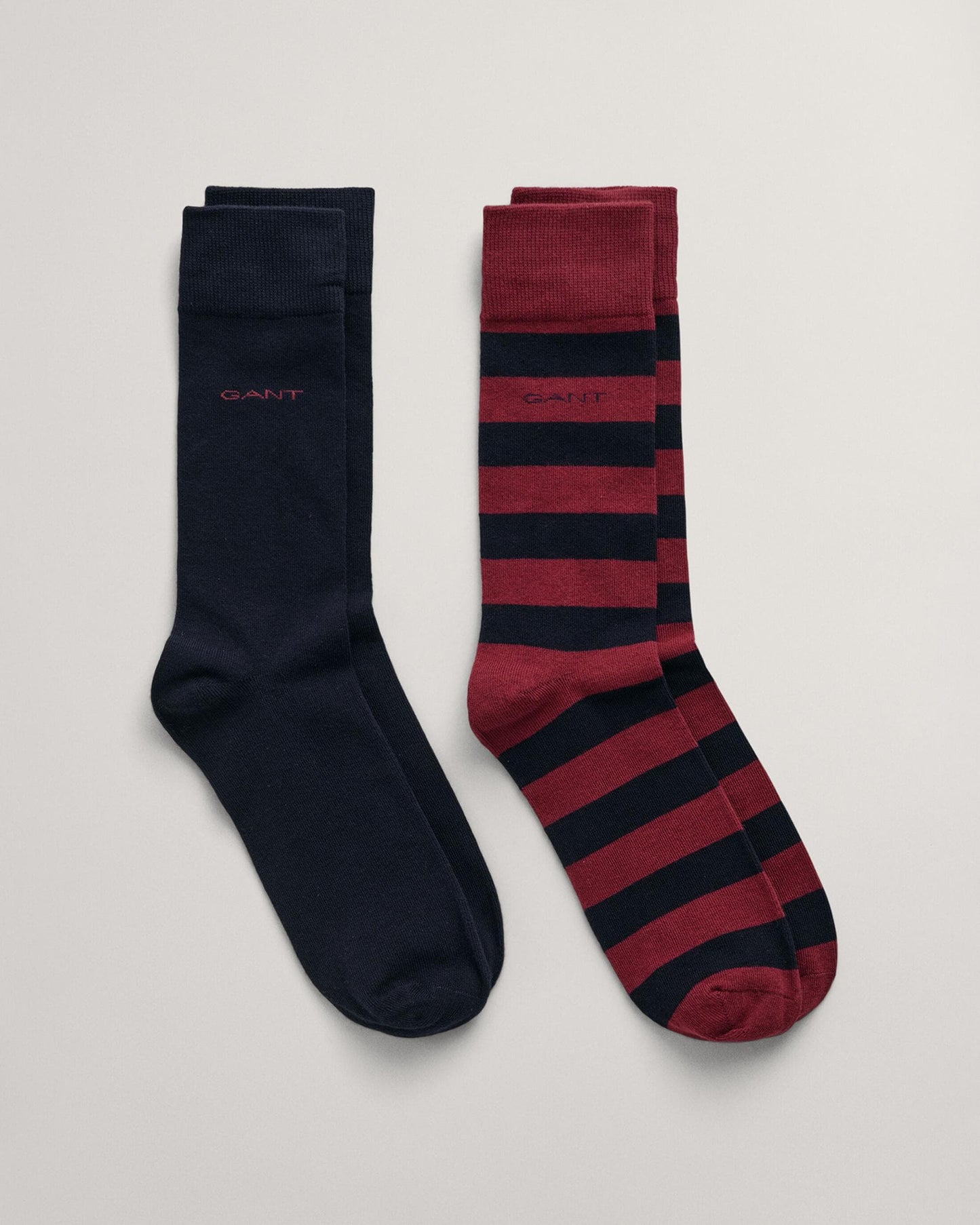 GANT Mens Barstripe And Solid Socks 2-Pack - 604 Plumped Red