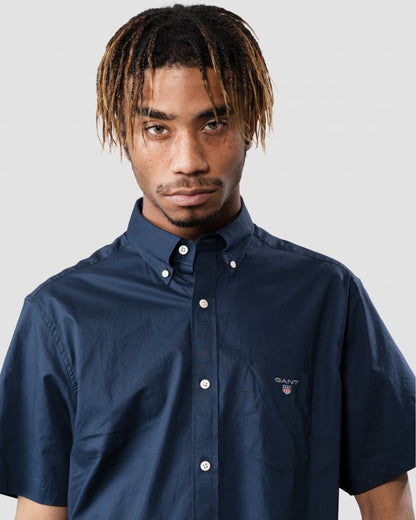 GANT Regular Broadcloth Short Sleeve Button Down Mens Shirt - 410 Marine
