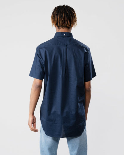 GANT Regular Broadcloth Short Sleeve Button Down Mens Shirt - 410 Marine