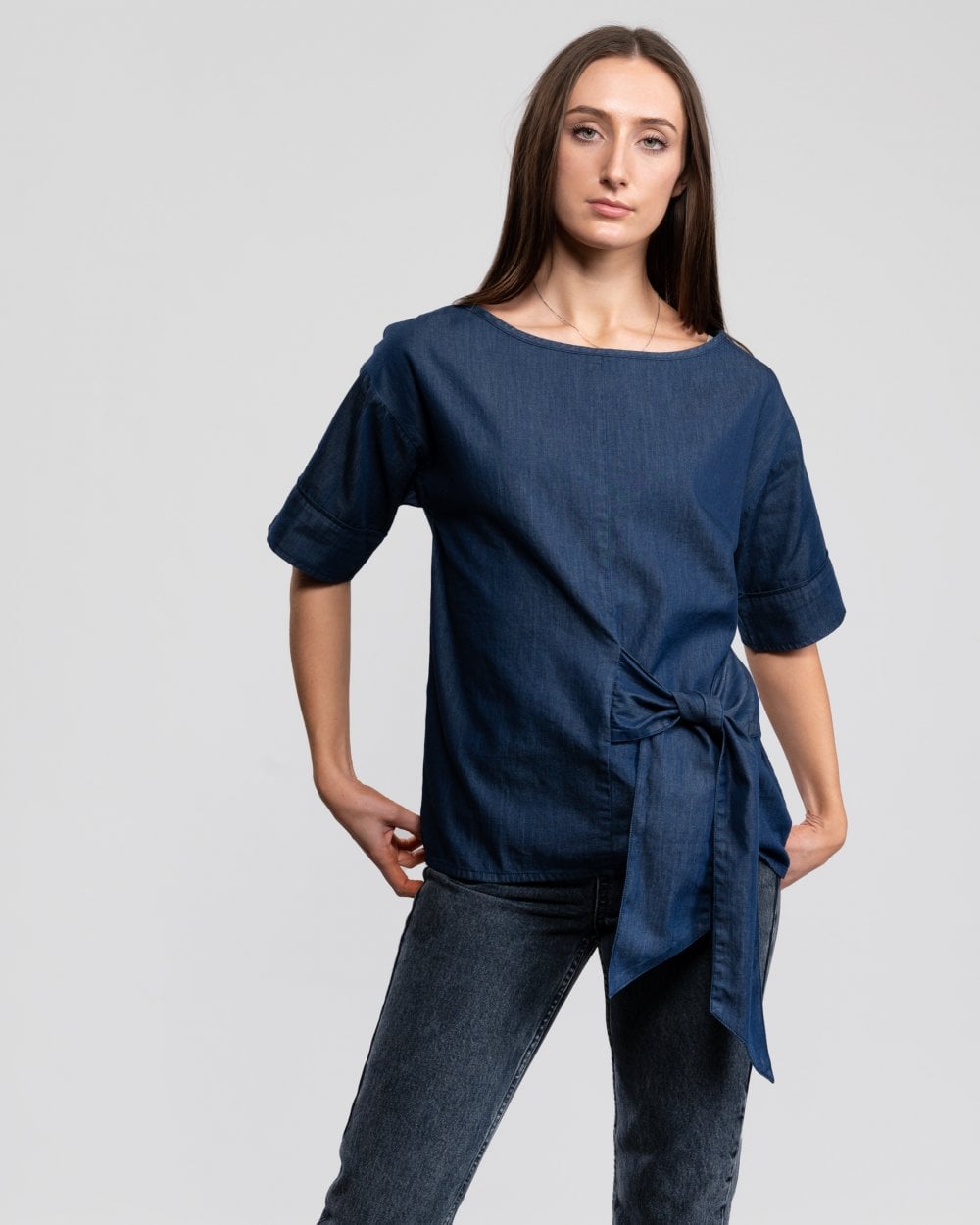Great Plains Darla Denim Front Tie Womens Top