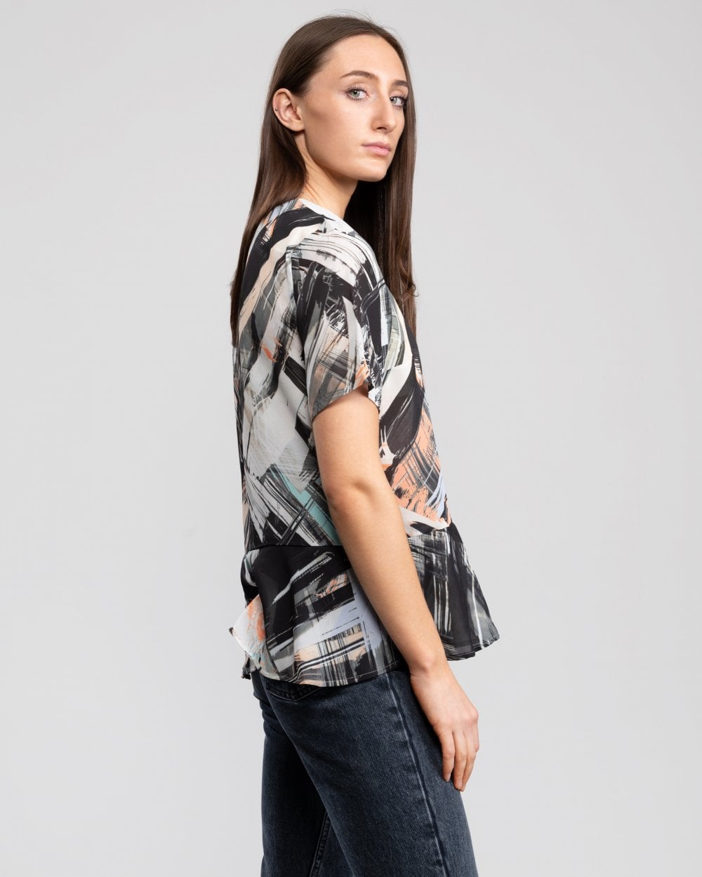 Great Plains Pastel Paint Peplum Womens Top