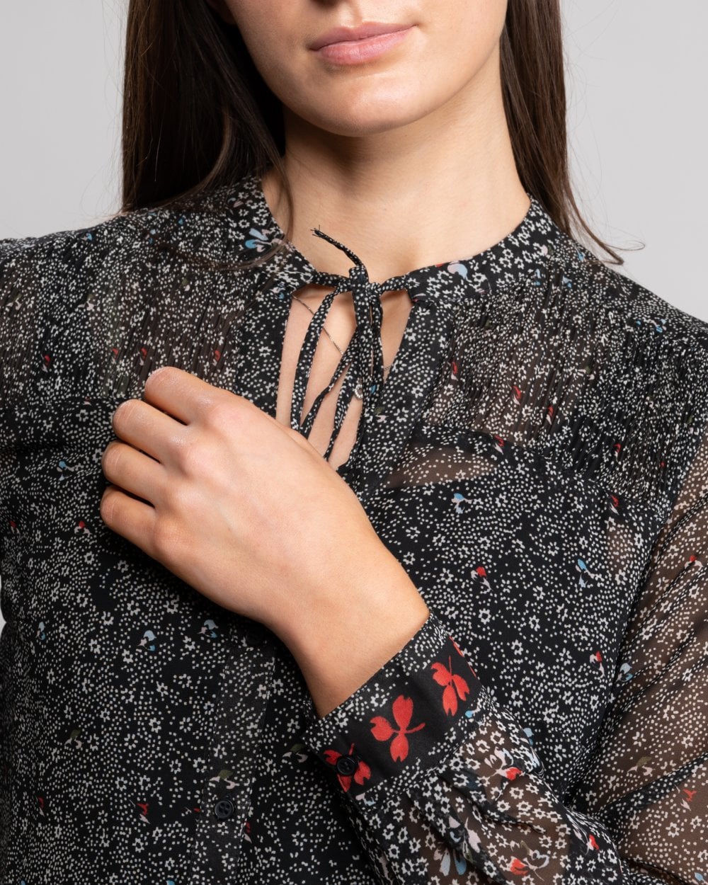 Great Plains Scatter Floral Neck Tie Womens Shirt