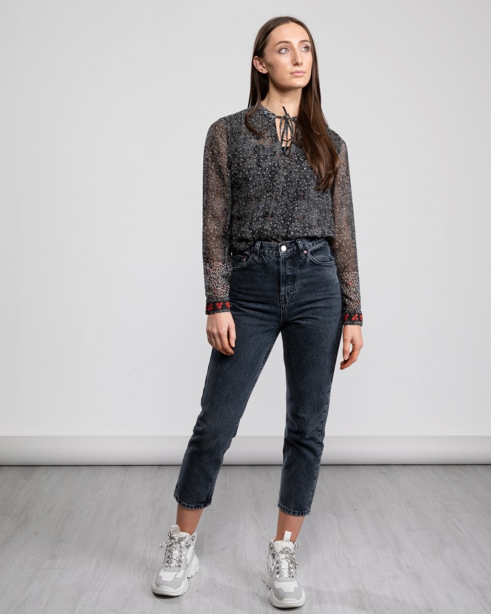 Great Plains Scatter Floral Neck Tie Womens Shirt