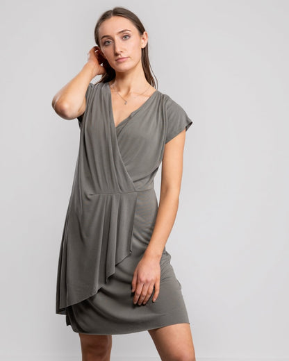 Great Plains So Peachy V Neck Drape Womens Dress