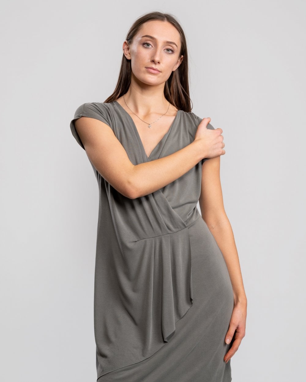 Great Plains So Peachy V Neck Drape Womens Dress