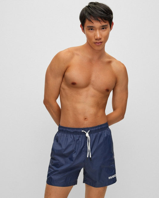 HUGO HAITI Mens Quick-Drying Swim Shorts In Recycled Fabric With Logo NOS - Dark Blue 405