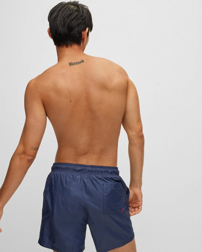 HUGO HAITI Mens Quick-Drying Swim Shorts In Recycled Fabric With Logo NOS - Dark Blue 405