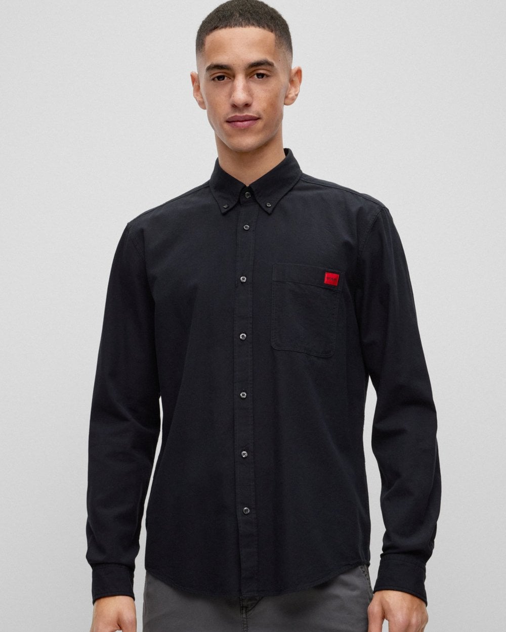HUGO Evito Slim Fit Mens Long Sleeved Shirt - Black 004 - CHO - Designer Mens Long Sleeve Shirts