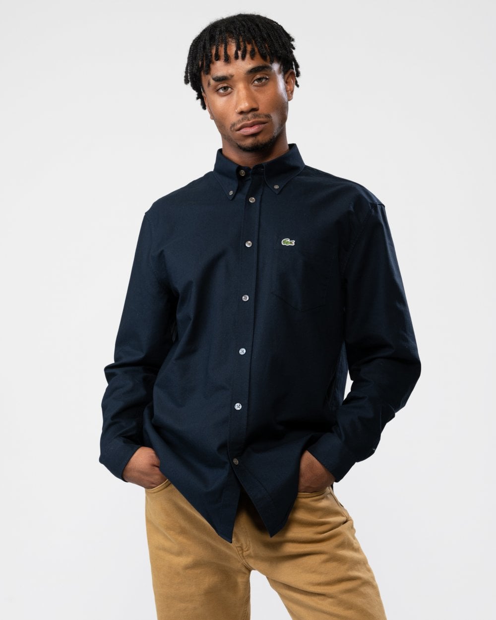 Lacoste Mens Casual Long Sleeve Woven Shirt - Navy F2W - CHO - Designer Mens Long Sleeve Shirts
