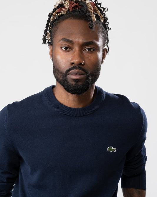 Lacoste Mens Organic Cotton Crew Neck Sweater - Navy Blue 166