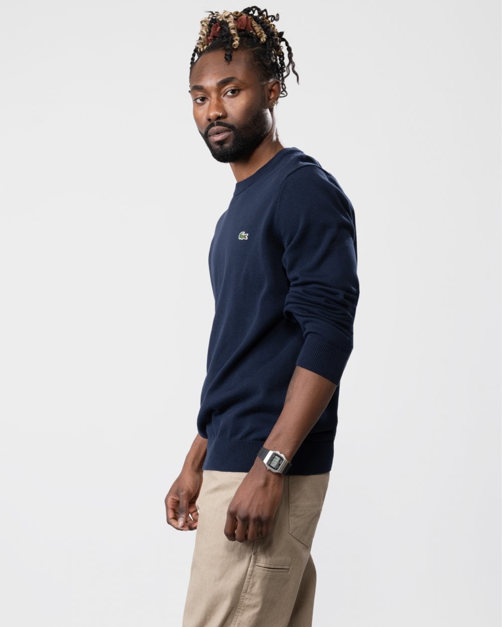Lacoste Mens Organic Cotton Crew Neck Sweater - Navy Blue 166