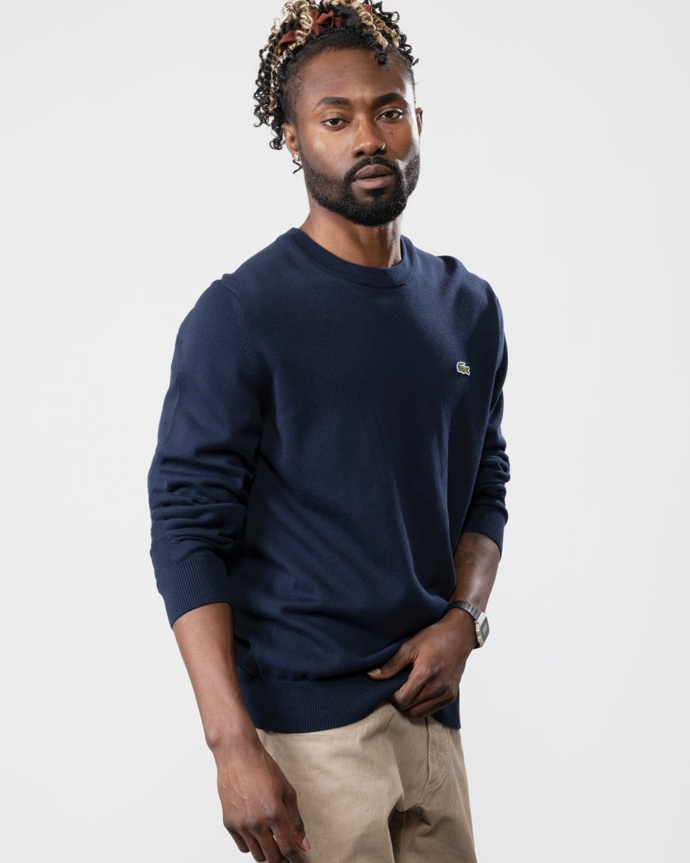 Lacoste Mens Organic Cotton Crew Neck Sweater - Navy Blue 166