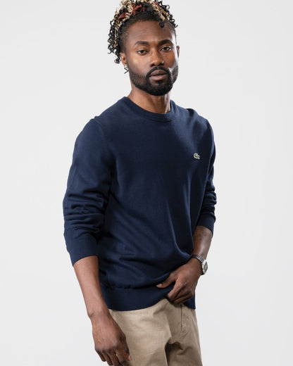 Lacoste Mens Organic Cotton Crew Neck Sweater - Navy Blue 166