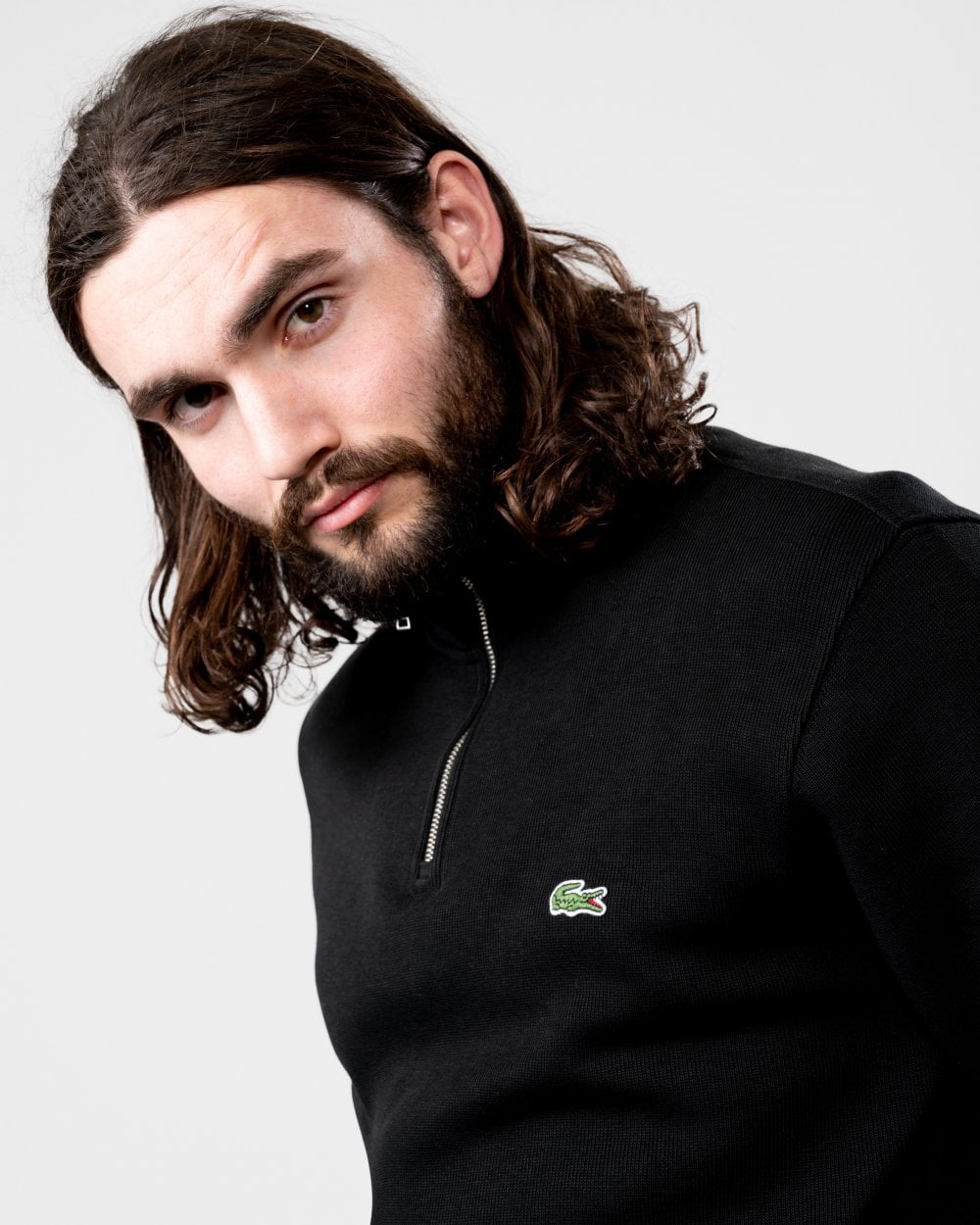 Lacoste Mens Zippered Stand-Up Collar Cotton Sweatshirt - Black 031