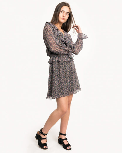 Maison Scotch Long Sleeve Ruffle Detailed Womens Dress
