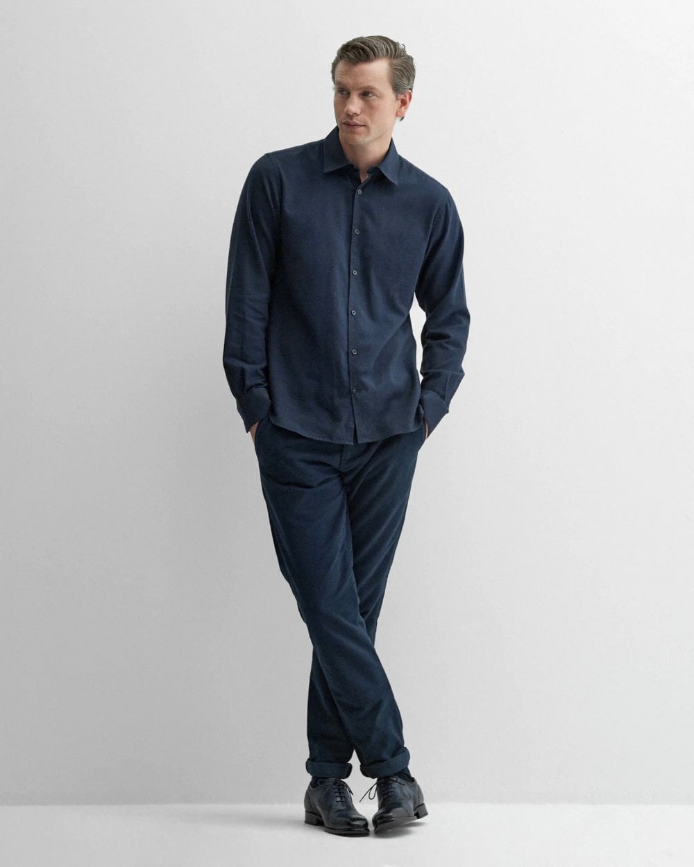 Oliver Sweeney Hawkesworth Mens Brushed Cotton Shirt - Navy