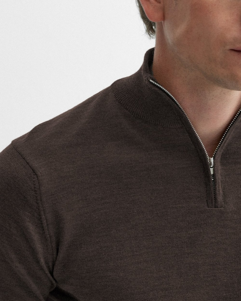 Oliver Sweeney Curragh Mens 1/4 Zip Funnel Neck Merino Wool Jumper - Chocolate