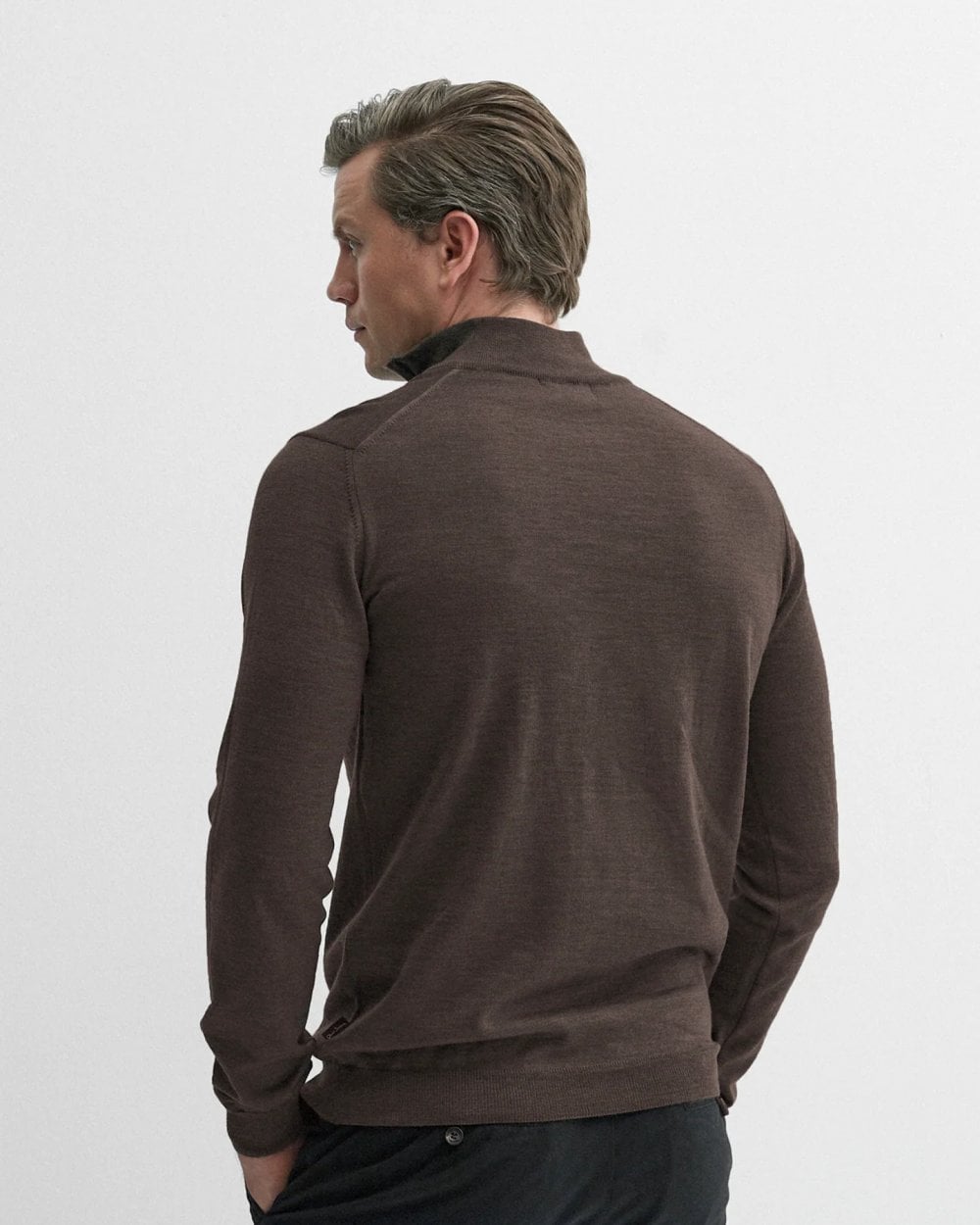 Oliver Sweeney Curragh Mens 1/4 Zip Funnel Neck Merino Wool Jumper - Chocolate