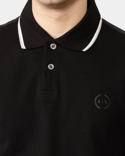 Armani Exchange Mens Small Logo Pique Polo Shirt - Black
