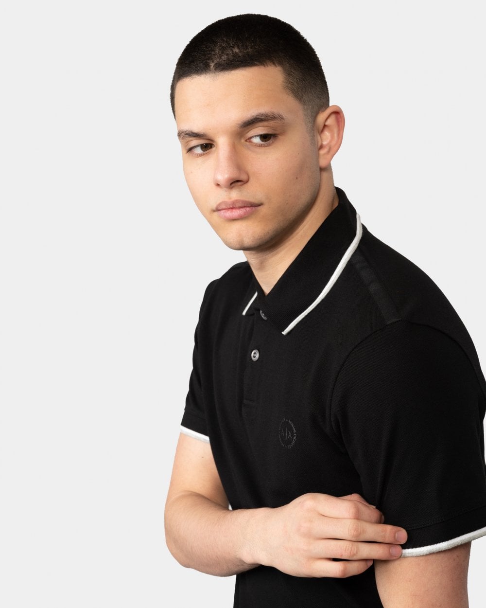 Armani Exchange Mens Small Logo Pique Polo Shirt - Black