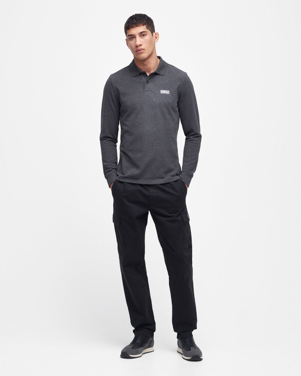 Barbour International Essential Mens Long Sleeve Polo - Asphalt Marl