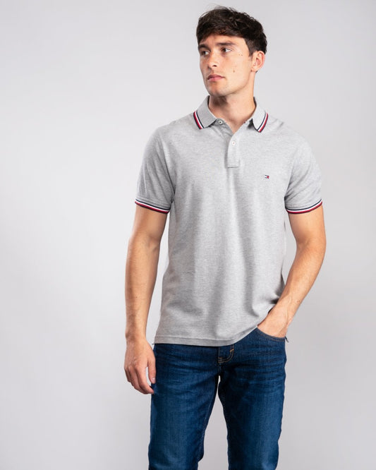 Tommy Hilfiger Slim Mens Tipped Polo - Medium Grey Heather