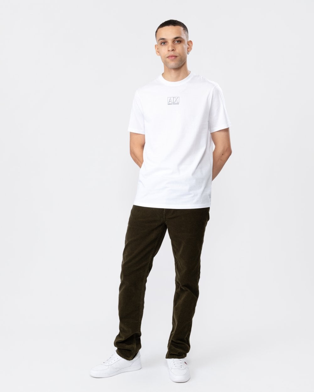 Armani Exchange Mens AX Outline Logo T-Shirt - White