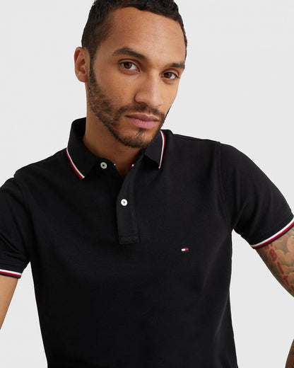 Tommy Hilfiger Slim Mens Tipped Polo - Black