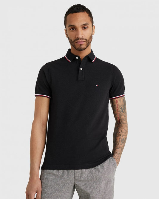 Tommy Hilfiger Slim Mens Tipped Polo - Black