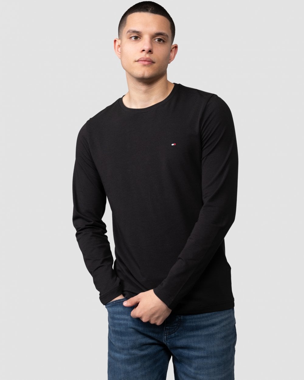 Tommy Hilfiger Stretch Slim Fit Mens Long Sleeve T-Shirt - Black