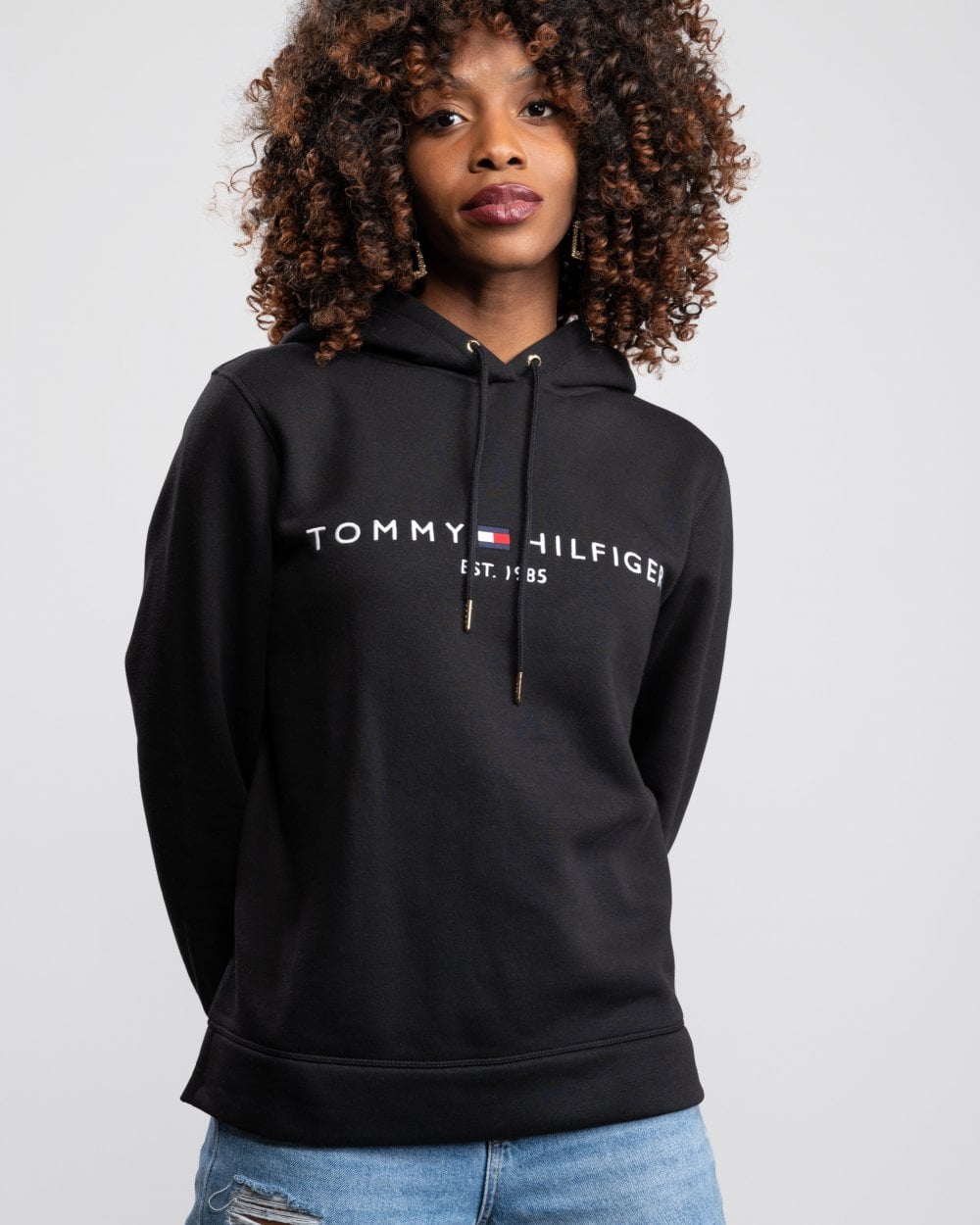 Tommy Hilfiger Heritage Logo Womens Hoodie - Black - CHO - Designer Womens Hoodies