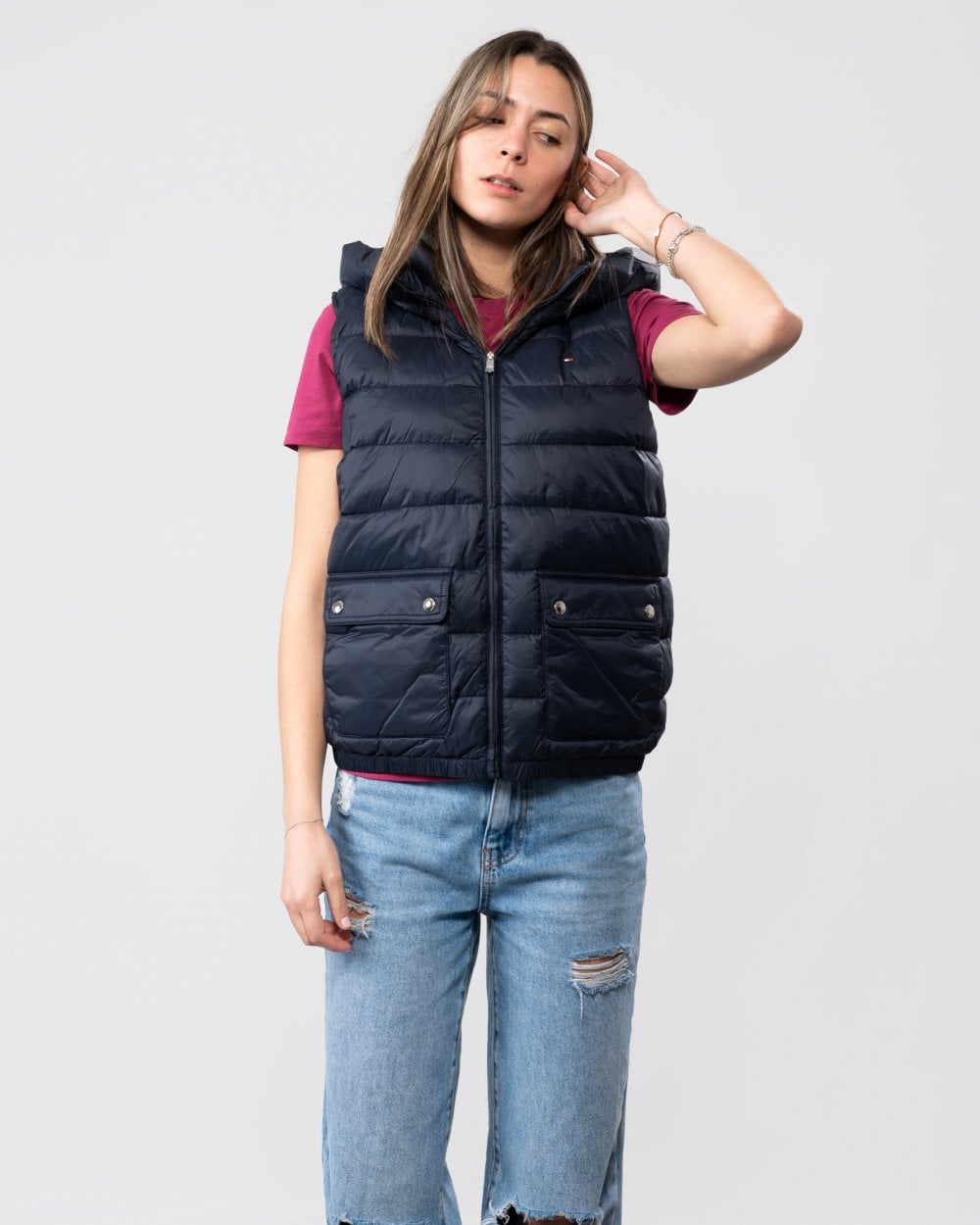 Tommy Hilfiger Lightweight Padded Womens Hooded Vest - Desert Sky